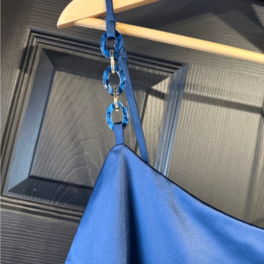 Zara Royal Blue Satin Slip Dress with Straps - Picture 3 of 6